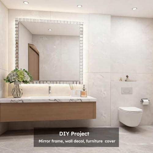 Diflart 32 Pcs Mirror Peel and Stick Tile, Silver, 3x3 Inch, Beveled Mirror Square Kitchen Backsplash Bar Bathroom Wall Tile - Image 6