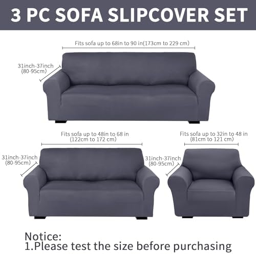 Peryiter 3 Pcs Couch and Loveseat Sofa Covers,Dark Gray,Milk Silk - Image 2