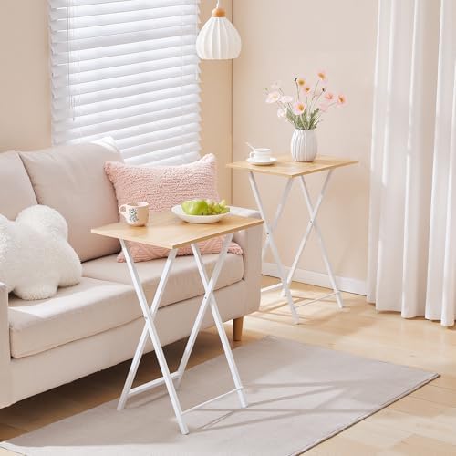 HOOBRO Folding TV Tray Tables, Set of 4 TV Trays with Storage Rack, Industrial Side Table for Eating at Couch, Foldable Snack Table for Small Space, Easy Assembly, Natural and White, WN50BZ01 - Image 2