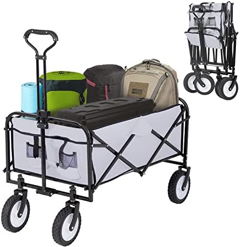 Folding Wagon Garden Cart Collapsible Beach Wagon Grocery Wagon with 4 Universal Wheel for Shopping Park Picnic, Beach Trip, Outdoor Activities, Camping(Grey) by FDW