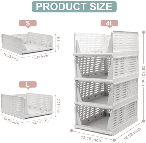 Goderewild Stackable Foldable Storage Baskets, Folding Storage Bins, Closet Organizers and Plastic Drawer Shelf Storage Container for Wardrobe, Cupboard, Kitchen, Bathroom, Office (White, 4L) - Image 2