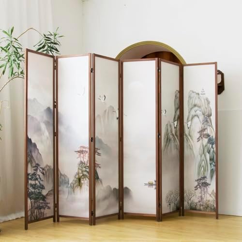 6 Panel Room Divider, 5.6 ft Tall Blackout Folding Privacy Screen - Freestanding Partition Wall with Double-Sided Patterns, Ink-wash Mountain Landscape for Home Office (67" H x 94.5" W) - Image 5