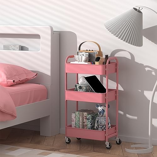 MAX Houser 3-Tier Rolling Utility Cart with Caster Wheels,Easy Assembly, for Kitchen, Bathroom (Pink) - Image 3