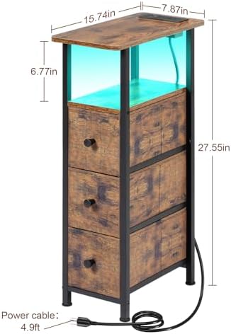 LOAKEKEL Narrow End Table with Charging Station, Small Nightstand - Image 3