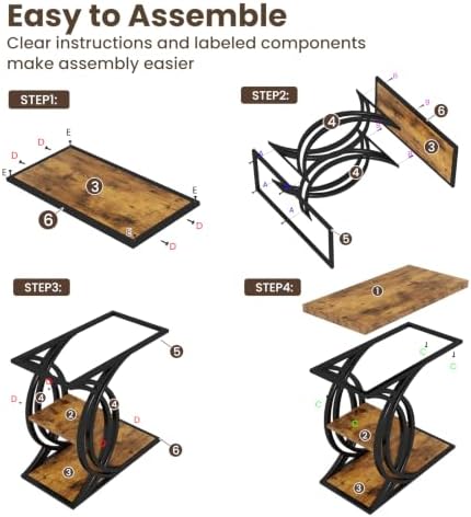 C Shaped End Table, Bed Side Table, 3-Tier Side Table with Metal Frame, Wood End Table with Storage for Living Room, Couch, Sofa, Bedroom, Easy Assembly, 23.6" D*11.8" W*23.6" H, Rustic Brown - Image 6
