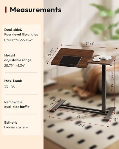 SANODESK 32''Overbed Table Gas Spring Lifting with Wheels&Tilting Desktop - Image 3