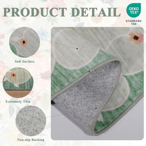DUKINO 8x10 Area Rugs, Floral Washable Living Room Rug Non Slip, Green - Image 5