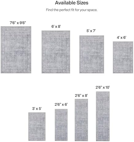 ReaLife Rugs Machine Washable Area Rug Runner - Living Room Bedroom Bathroom Kitchen Entryway Office - Padded Low Pile Stain Resistant Premium - Boho Farmhouse Vintage - Noor - Silver Ivory 3' x 5' - Image 2