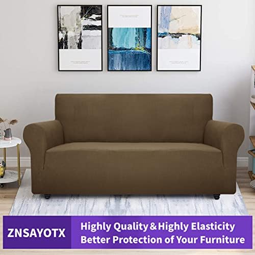 ZNSAYOTX Super Stretch Couch Cover (72"-92") Universal Sofa Covers with Elastic Bottom, Dog Cat Pets Friendly Washable Furniture Protector Fitted Sofa Slipcovers Stay in Place (Brown, Sofa) - Image 5
