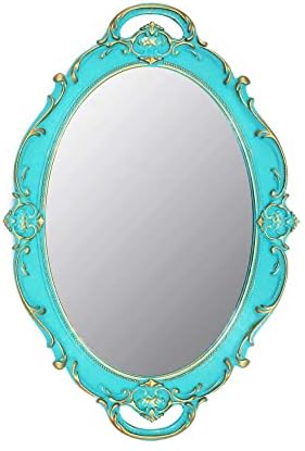 YCHMIR Vintage Small Mirror 14.5 x 10 Inch Oval Blue Wall Mirror by YCHMIR