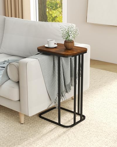 KJGKK C Shaped End Table, 27 Inches High Small Side Table for Sofa and Bed, Couch Table Slides Under, Tall Tv Tray Table for Living Room, Bedroom, Metal Frame, Rustic Brown & Black - Image 2
