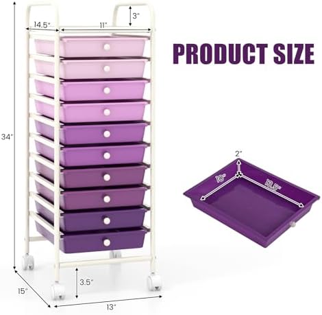 MEDIMALL 10 Drawers Rolling Storage Cart, Multipurpose Craft Storage Cart with Wheels, Mobile Tools Scrapbook Paper Organizer Cart for Office School Home Use - Image 3