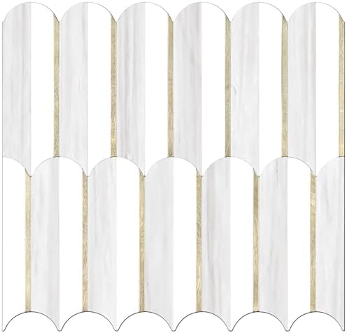 Vamos Tile Peel and Stick Backsplash Seamless Tile,10-Sheet Stick on Backsplash for Kitchen,Dolomite Gray and White+Light Gold Metal Self Adhesive PVC Tiles (10 Sheets) by VamosTile