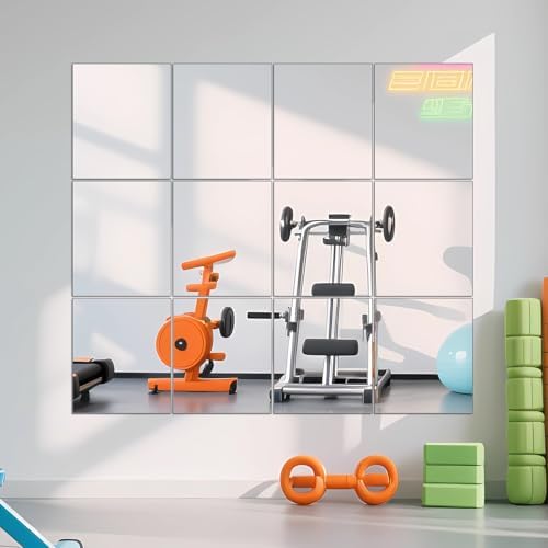 Home Gym Mirror Tiles, 14" x 12" x 12PCS Wall Mirror Tiles Frameless Glass - Image 4