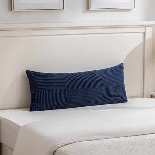 Fancy Homi Set of 2 Navy Blue Boho Long Lumbar Body Decorative Throw Pillow Cover 14x36 Inch for Bed Couch Bedroom Bench, Soft Patchwork Corduroy Textured Pillow Case, Rustic Farmhouse Room Décor - Image 6