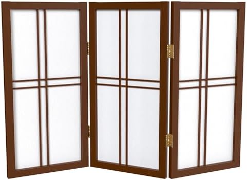 2 ft. Short Desktop Double Cross Shoji Screen - Walnut - 3 Panels by RedLantern
