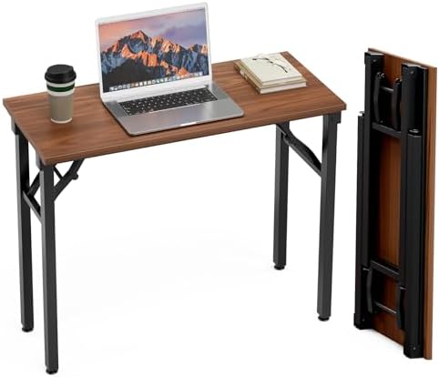 TEMI Small Computer Desk Folding Table - 35.8" Foldable Office Desk, No Assembly, Perfect for Small Spaces in Bedroom, Dorm, or Apartment, Portable Mini Desk or Study Table with Compact Design, Walnut by TEMI