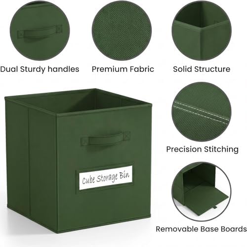 Storage Bins,11 Inch Cube Storage Bin with Labels,6pcs,Dark Green - Image 2