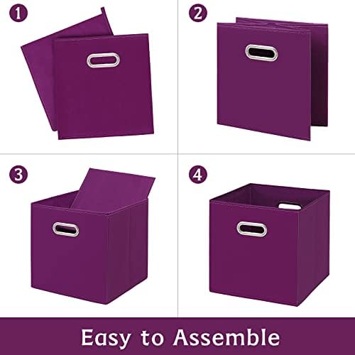 Fabric storage bins Cubes, Fabric Cube Organizer with Handle, Foldable Cube Bins for Cloth or Accessary Storage, 11x11x11, Set of 3, (Purple) - Image 6