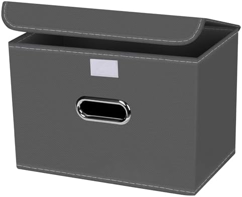 1-Pack Large Collapsible Storage Bins with Lids,Fabric Storage Cubes Organizer for Shelves,Closet,Nursery,Foldable Cube Storage Baskets with Handles,Home Boxes (14.9"x9.8",Grey) by SEVENDOME