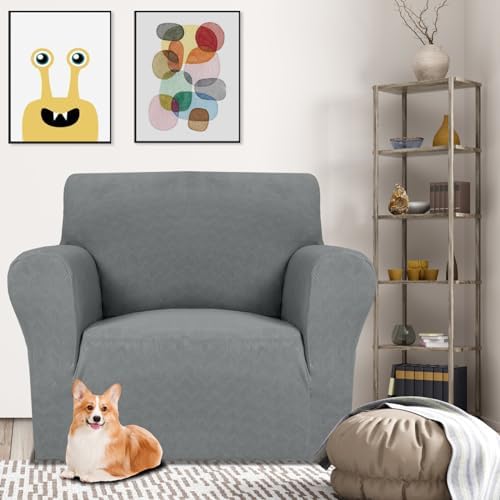 MAXIJIN Chair Covers for Living Room 1 Piece Stretch Sofa Chair Slipcovers with Arms (31"-46") Furniture Protector for Dog Pet Couch Armchair Cover (Chair, Diamond Pattern Light Gray) - Image 3