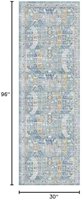 Madane Kitchen Runner 2'6''x8' Soft Rug Runners for Hallways, Blue/Gold - Image 2