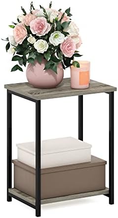 Furinno Simplistic 2-Tier Metal Frame Side Table, French Oak by Furinno-FitsYourSpaceFitsYourBudget