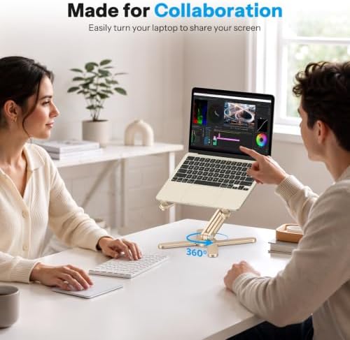 OMOTON LA10 360° Rotating Laptop Stand Riser Foldable for Desk, Gold - Image 3