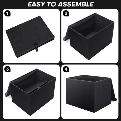 Bagnizer Large 42 Quarts Fabric Storage Bins with Lids [2-Pack] Linen Collapsible Foldable Storage Cubes, Closet Organizer Containers boxes with Handles for Home Office (16.7 x 12 x 12, Black) - Image 5