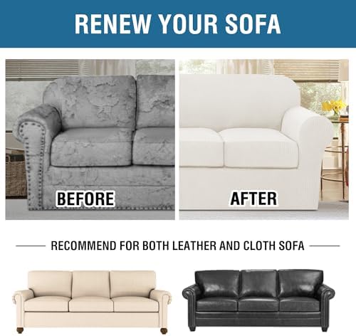 H.VERSAILTEX 4 Piece Stretch Sofa Covers for 3 Cushion Couch Furniture Slipcovers for Living Room (1 Base Cover Plus 3 Seat Cushion Covers) Jacquard Fabric Cover (XL Sofa, Porcelain White) - Image 7