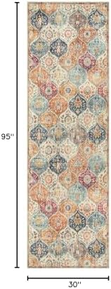 Lahome Moroccan Hallway Runner Rug, 2'5''x8' Ultra-Thin Washable Runners for Hallways Kitchen, Oriental Laundry Room Rug Non-Slip Carpet for Entryway Bedroom Bathroom Elise, Cream/Multi - Image 2