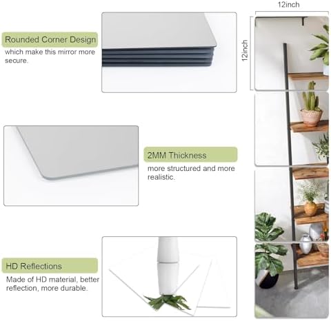 Dureidos Self Adhesive Acrylic Wall Mirror Tiles 12x12 Inch, Mirror Full Length for Kids Safety, Shatterproof Mirror for Door, Bedroom, Bathroom, and Gym (12PCS) - Image 6