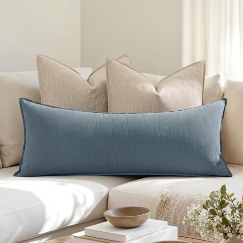 MIULEE Decorative Linen Lumbar Pillow Cover 14x36 Inch Blue Grey - Image 3