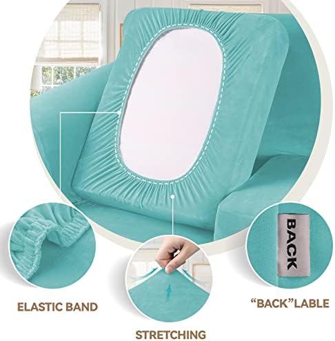 WEERRW Velvet Stretch 3 Pieces Couch Cover for Sofa Washable, Aqua - Image 4