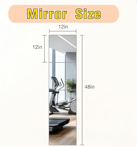4-piece Glass Full Length Wall Mirror Tiles, 12 x 12 Inch Self-Adhesive Frameless Small Mirror Brick, Suitable for Home Gyms, Bedrooms, Doors, and Bathroom Glass Mirrors (4Pcs 12 * 12) - Image 2