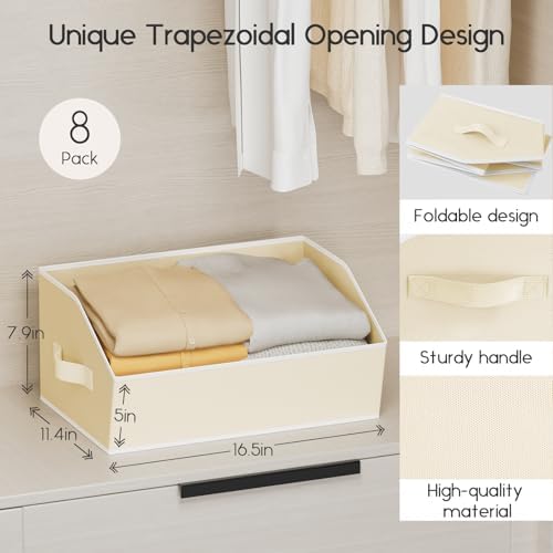 Homsorout Large Closet Organizers and Storage Bins - 6 Pack Trapezoid Storage Baskets for Shelves, Foldable Fabric Baskets with Handles Ideal for Closet, Basket, Wardrobe and Shelf Storage, Beige - Image 2