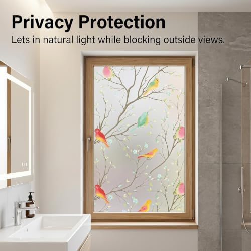 Coavas Stained Glass Window Film, Decorative Frosted Glass Window Privacy Film, Static Cling Non-Adhesive Windows Sticker for Front Door Bathroom Heat Control Anti UV, 29.5 x 118 Inch - Image 4