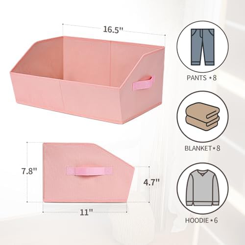 Homsorout Closet Baskets for Shelves Trapezoid - Decorative Storage Baskets with Handle, Closet Bins for Organization, Shelf Storage Bins for Clothes, Books, Home, Office, 6 Pack, Pink - Image 2