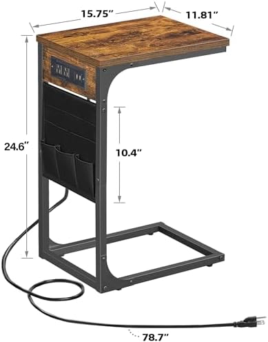 TUTOTAK C Shaped End Table with Charging Station, Side Table for Sofa - Image 3