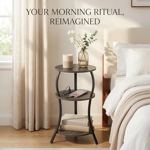 YEAKOO Small Side Table with Charging Station,3-Tier Round end Table - Image 4