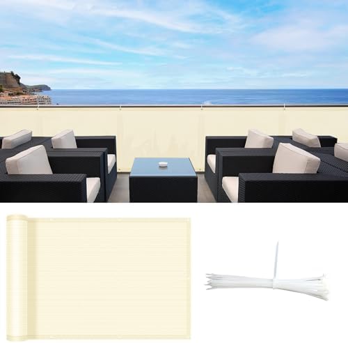 SUNLAX 3'x4' Butter Cream Balcony Privacy Screen Fence 90% UV Block by SUNLAX