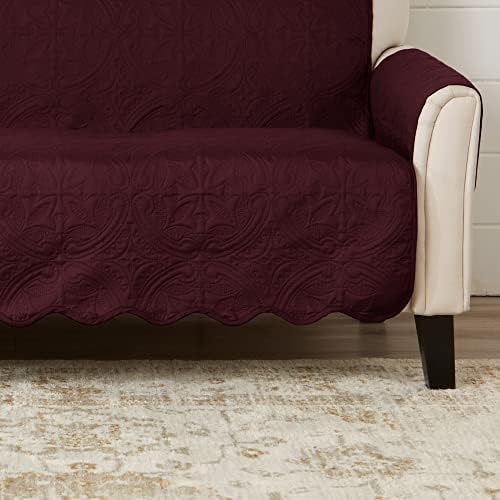 Great Bay Home Reversible Chair Cover - Washable Slipcover Furniture Protector with Elastic Straps - Perfect for Kids & Pets - Quilted & Stitched Detail (Wine/Light Gray) - Image 6