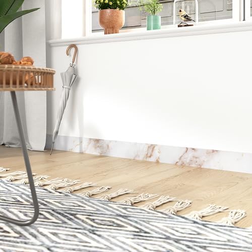 Wallercity Matte White/Gold Marble Print Wallpaper Border Roll for Mirror Frame Peel and Stick Wallpaper Border Stickers Board Trim Moulding Sticker Marble Contact Paper for Wall Decor 3.94''x197'' - Image 7