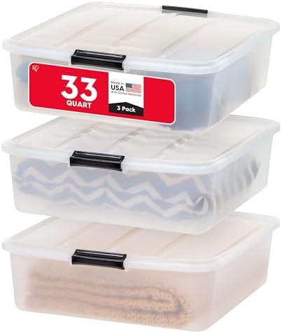 IRIS USA 3-Pack, 33 Qt. Under Bed Storage Bin with Lids, Clear by IRISUSA