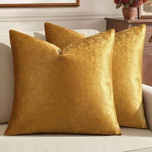 MIULEE Velvet Throw Pillow Covers 14x14 Inch Pack of 2 Dark Gold by MIULEE
