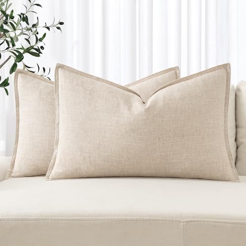 MIULEE Decorative Linen Lumbar Pillow Covers 12x24 Inch Natural Beige by MIULEE