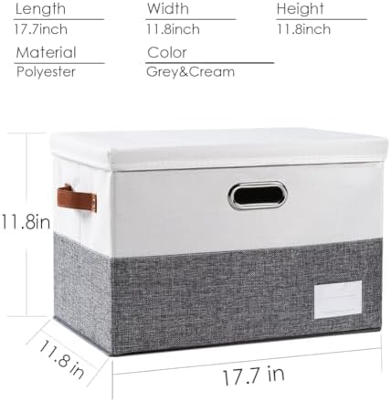 PRANDOM Foldable Storage Bins with Lids [3-Pack] Fabric Collapsible Storage Boxes Baskets Cubes Containers with Handles for Closet Living Room Bedroom (Grey & White 17.7x11.8x11.8'') - Image 4
