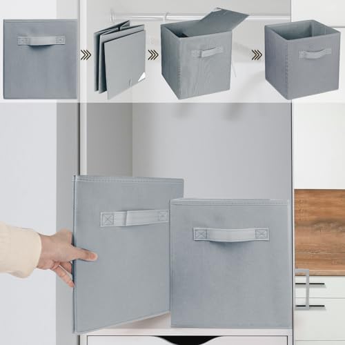 2 Pcs Storage Cubes, 10.5 Inch Collapsible Storage Bins, Fabric Foldable Bins for Organization, Durable Storage Bins for Closet, Shelves, Offices (Grey) - Image 6