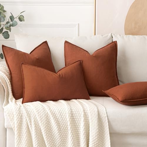 MIULEE Decorative Linen Euro Sham Pillow Covers 26x26 Rust - Image 4