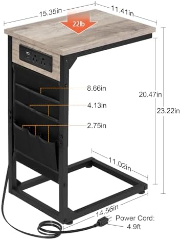 AMHANCIBLE C Shaped End Table with Charging Station, TV Trays, Set of 2 - Image 3